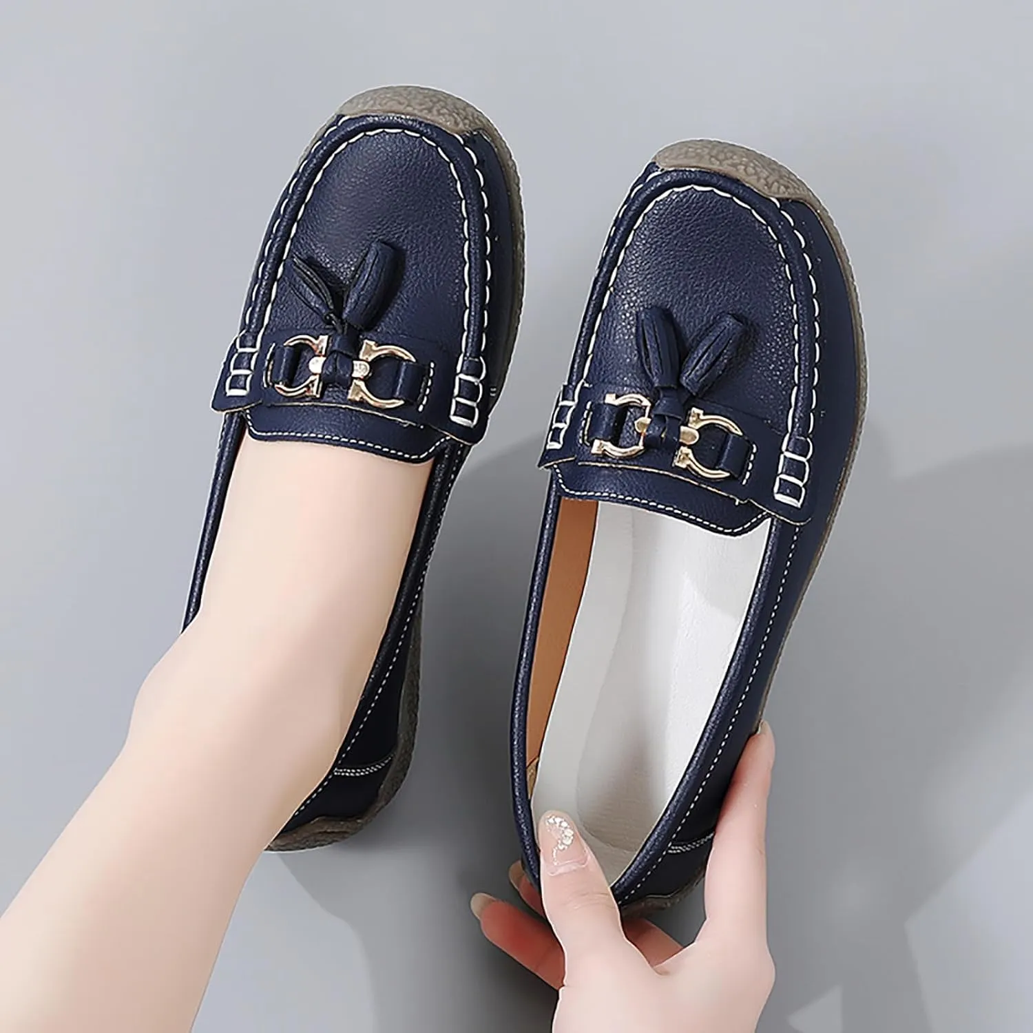 Women's Faux Leather Flat Loafers Classic Casual Comfort Slip-On Shoes Soft Sole Dress Shoes