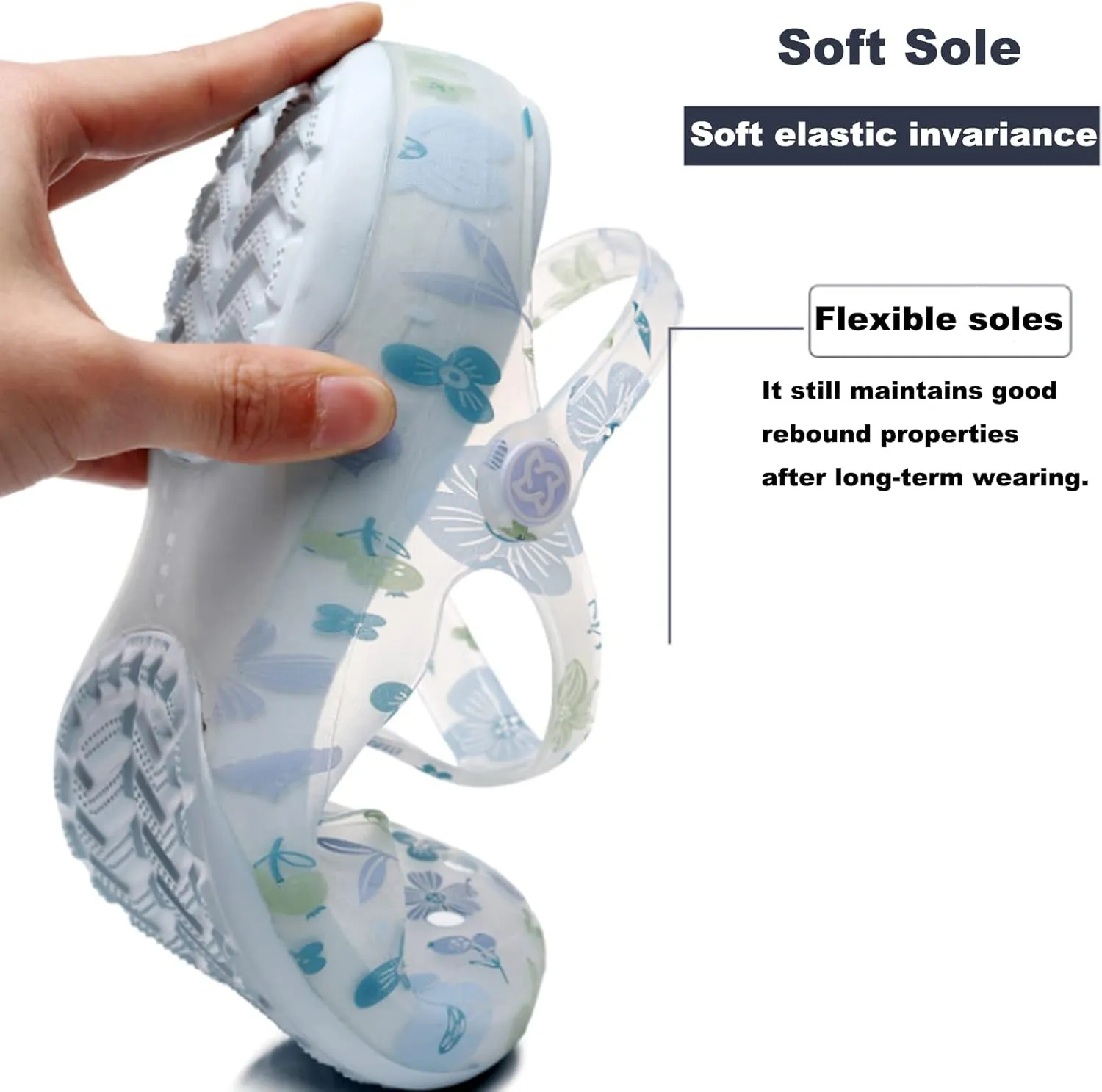 Women's Fine Printed Baotou Garden Clogs Shoes with Arch Support,Adjustable Heel Strap Slip on Non-Slip Thick Sole Jelly Beach Water Sandals