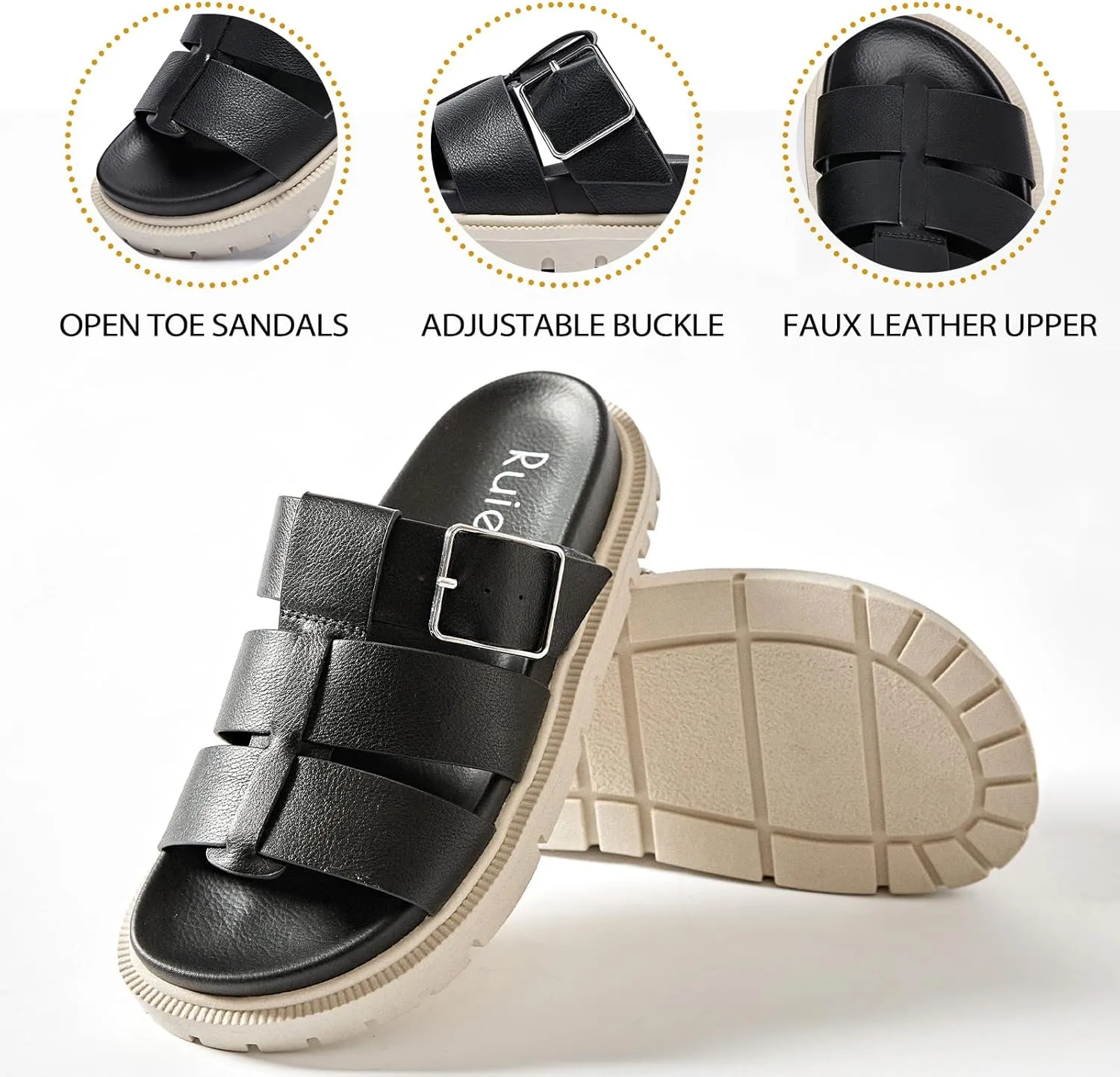Women's Flat Slides Sandals Wide Width Platform Sandals Comfot Summer Soft Plantar Slippers Arch Support Slip on Shoes for Women.