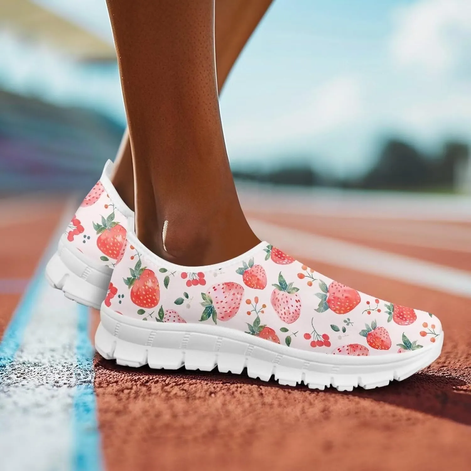 Women's Fruit Print Shoes Low Top Slip On Casual Walking Shoes Comfortable Soft-Soled Sports Running Flat Sneakers