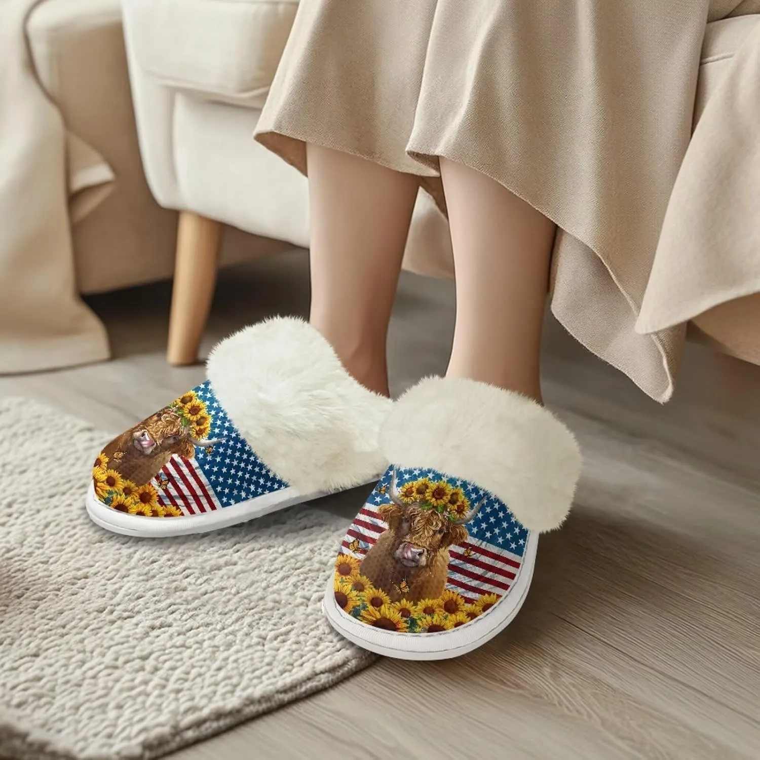 Womens Fuzzy Slippers with Warm Faux Fur Collar Bootie Slippers Comfortable Anti-Slip House Slippers Plush Lined Slide Sandal for All Seasons Shoes Winter House Shoes