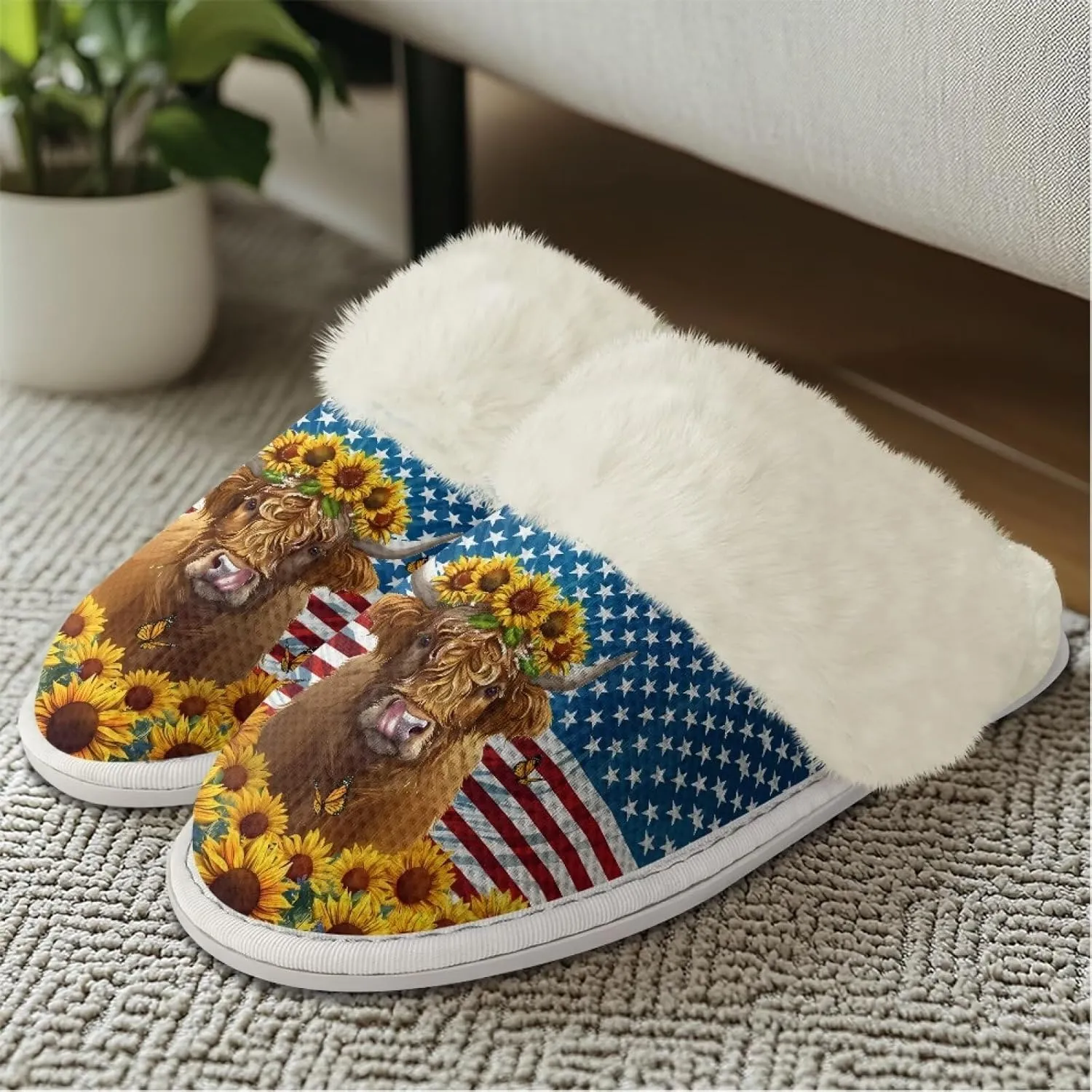 Womens Fuzzy Slippers with Warm Faux Fur Collar Bootie Slippers Comfortable Anti-Slip House Slippers Plush Lined Slide Sandal for All Seasons Shoes Winter House Shoes