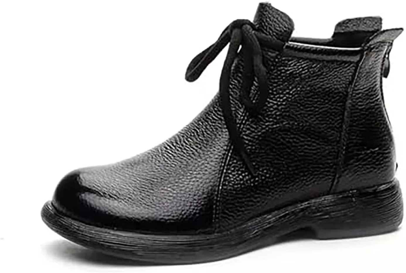 Women's Genuine Leather lace-up flat ankle boots Classic Round Toe Back zipper Soft Bottom Casual Booties Comfortable Vacation Office Anti Slip Leather Boots