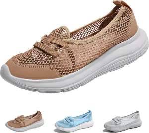 Women's Hollow Mesh Lace Up Flats Sneakers,Summer Fashion Breathable Low Top Backless Round Toe Comfortable Slip-on Soft Sole Casual Walking Shoe Loafer