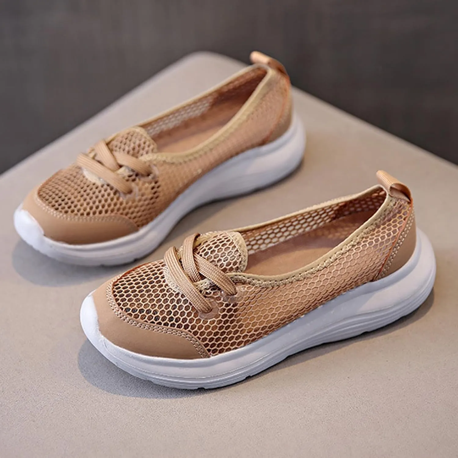 Women's Hollow Mesh Lace Up Flats Sneakers,Summer Fashion Breathable Low Top Backless Round Toe Comfortable Slip-on Soft Sole Casual Walking Shoe Loafer