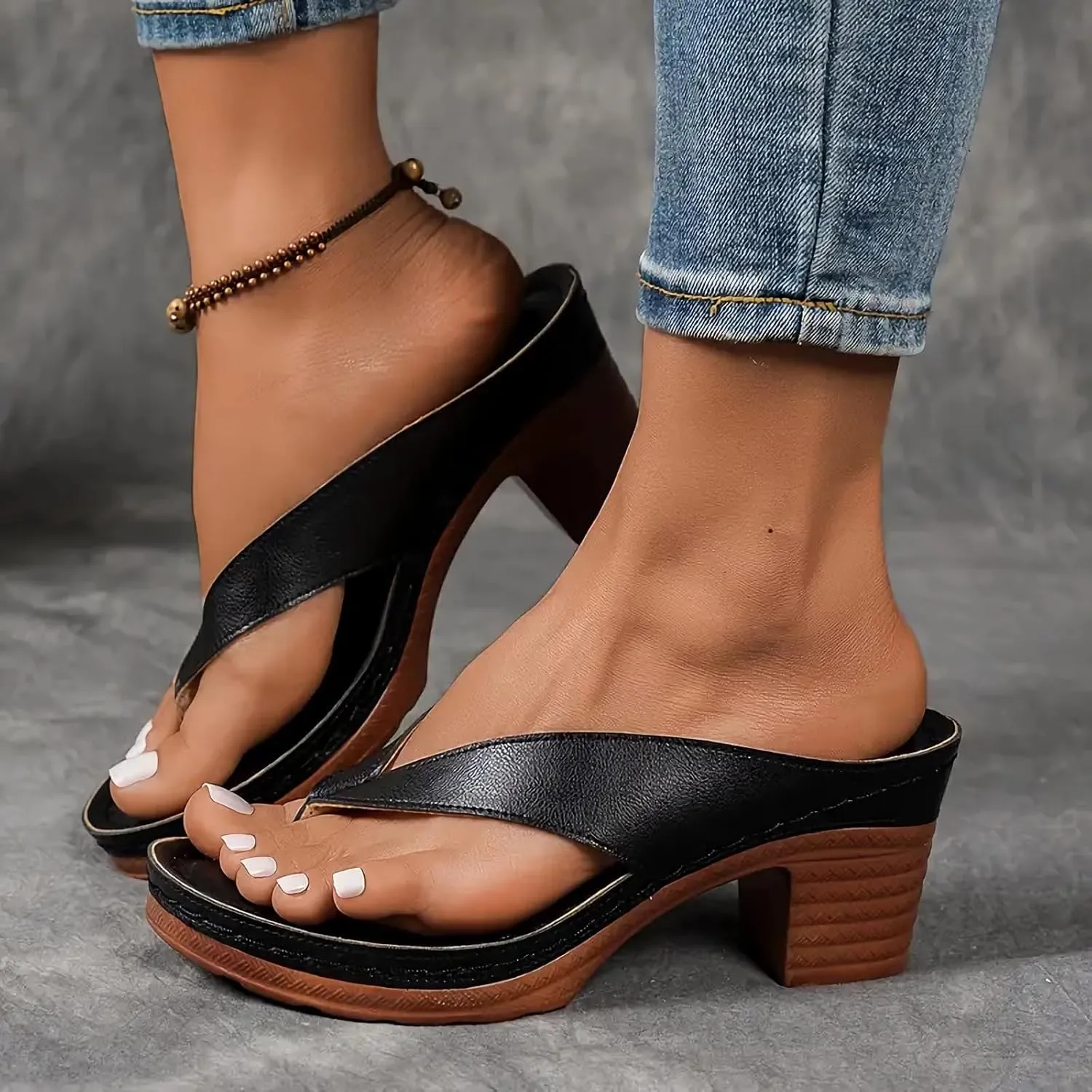 Womens Kitten Heels Flip Flops Open Toe Slingback Slip On Mules Sandals Casual Holiday Party Vacation Dress Chunky Shoes Indoor and Outdoor Womens Flip Flops