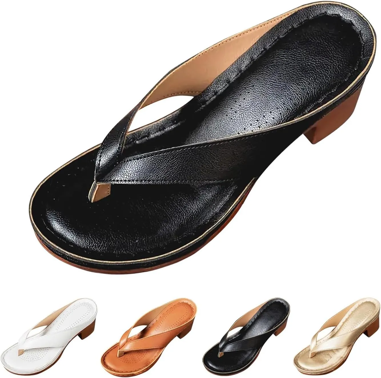 Womens Kitten Heels Flip Flops Open Toe Slingback Slip On Mules Sandals Casual Holiday Party Vacation Dress Chunky Shoes Indoor and Outdoor Womens Flip Flops