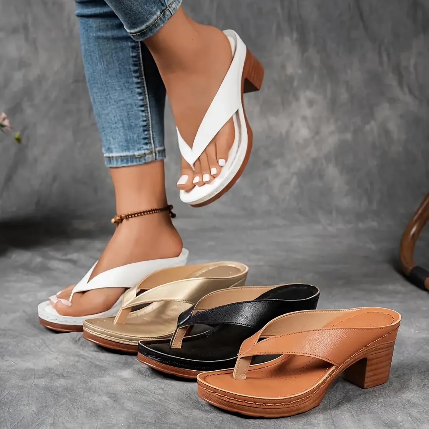 Womens Kitten Heels Flip Flops Open Toe Slingback Slip On Mules Sandals Casual Holiday Party Vacation Dress Chunky Shoes Indoor and Outdoor Womens Flip Flops