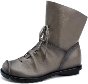 Women's Leather Casual Soft Flat Boots