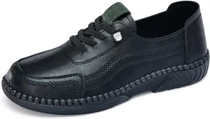 Women's Leather Soft Bottom Flats Round Toe Design with Beef Tendon Sole, Non-Slip Comfortable Lightweight Walking Shoes for Daily Use