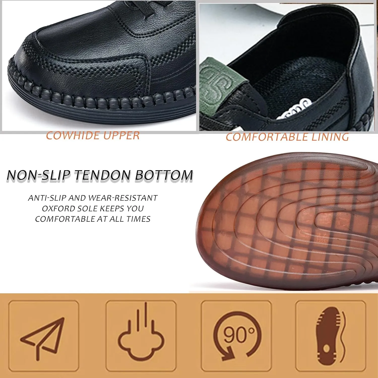 Women's Leather Soft Bottom Flats Round Toe Design with Beef Tendon Sole, Non-Slip Comfortable Lightweight Walking Shoes for Daily Use