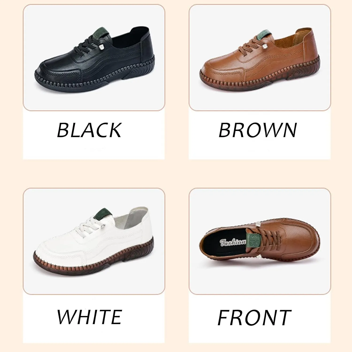 Women's Leather Soft Bottom Flats Round Toe Design with Beef Tendon Sole, Non-Slip Comfortable Lightweight Walking Shoes for Daily Use