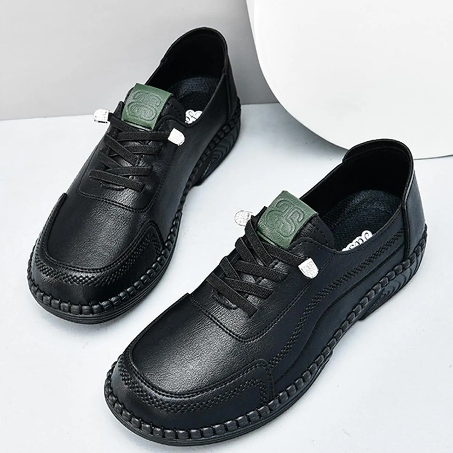 Women's Leather Soft Bottom Flats Round Toe Design with Beef Tendon Sole, Non-Slip Comfortable Lightweight Walking Shoes for Daily Use