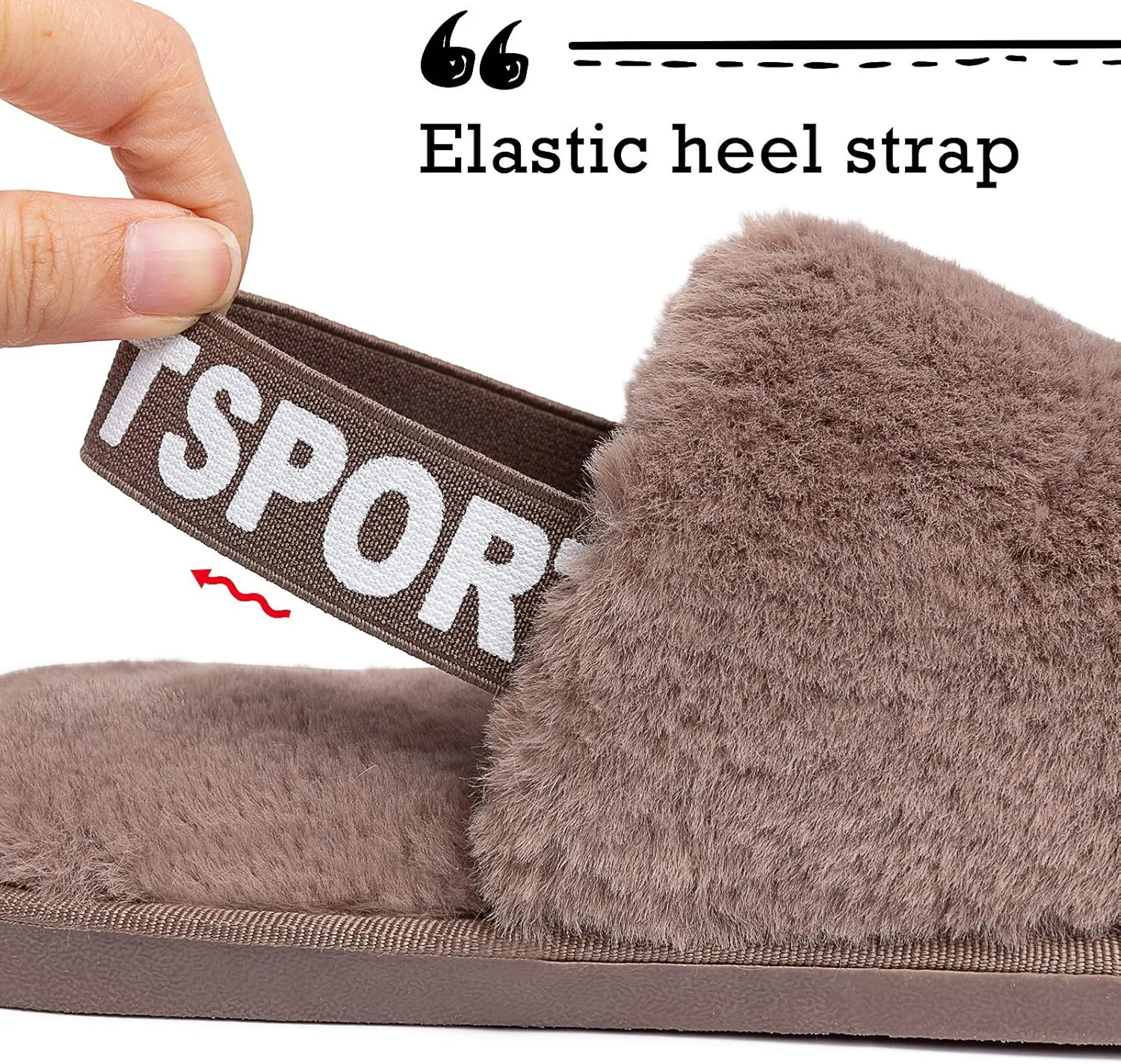 Womens Leopard Fuzzy Slippers Soft Plush Open Toe Faux Fur House Slide Sandals Indoor Spa Bedroom Flat Shoes with Elastic Strap