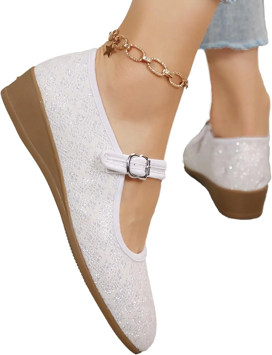 Women's Mary Jane Flats Comfortable Slip-on Flats Round Toe Dressy Ballet Shoes for Women