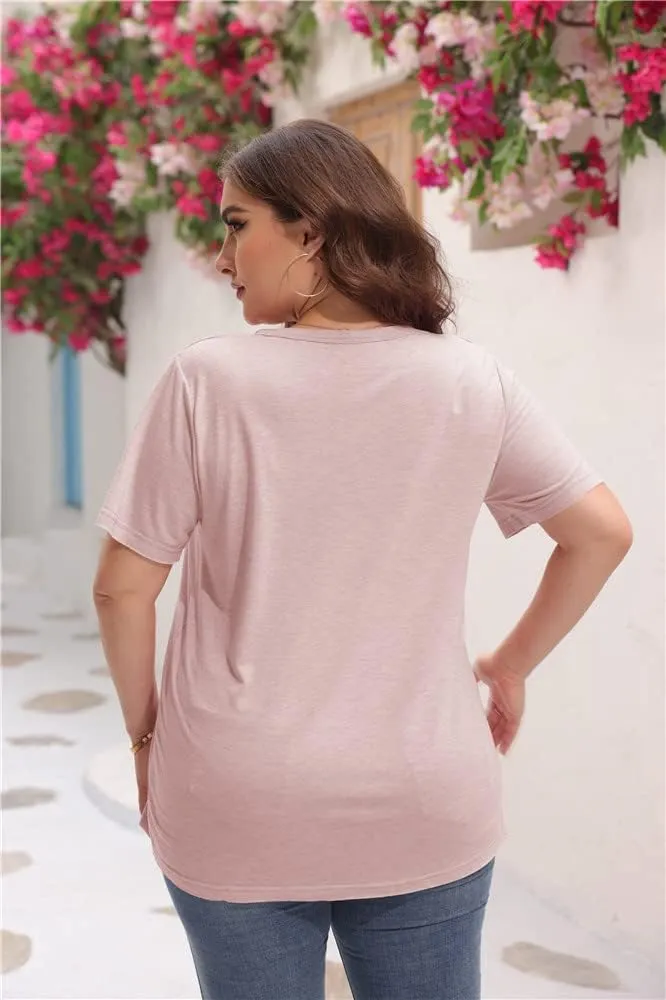 Womens Plus Size Tunic T Shirts Short Sleeve Round Neck Soft Loose Shirts Summer Casual Tops with Pocket