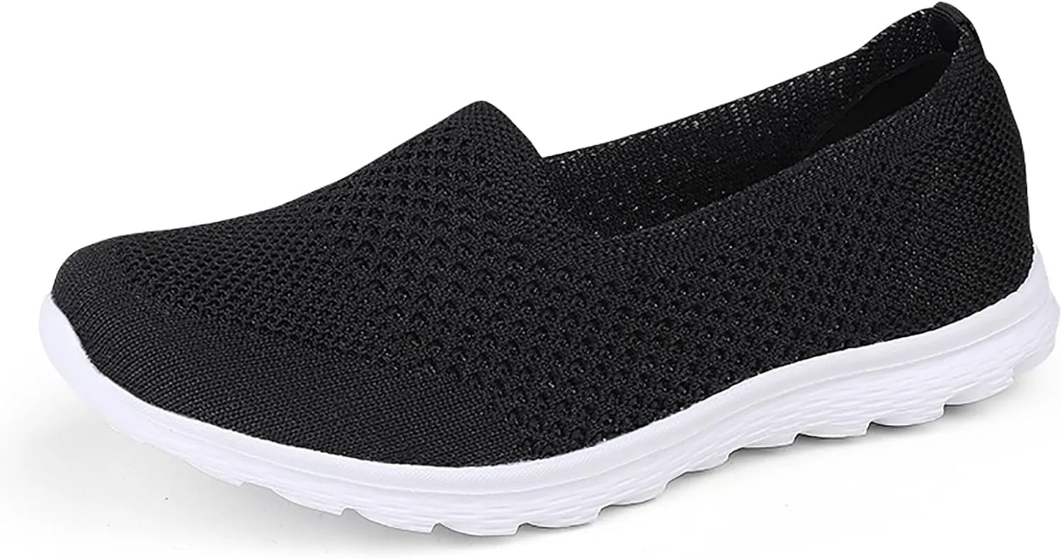 Women's Slip on Walking Knit Loafer Flat Sneaker for Women Lightweight Breathable Walking Shoes