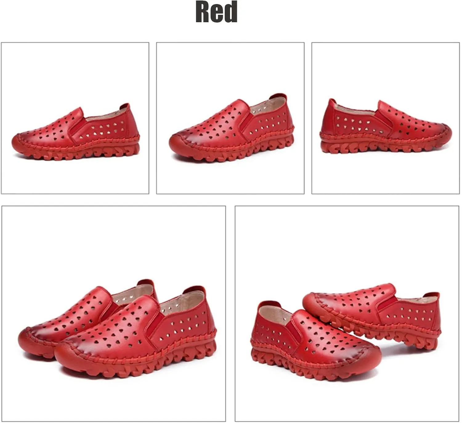 Women's Soft Leather Ortho 4D Pain Relief Loafers,Hollow Slip-on Flat Orthopedic Sneakers,Fashion Breathable Hand-Stitching Non-Slip Mom Comfort Walking Shoes