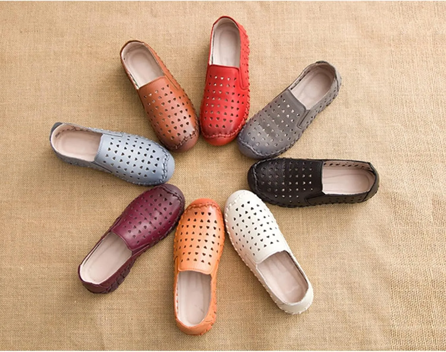 Women's Soft Leather Ortho 4D Pain Relief Loafers,Hollow Slip-on Flat Orthopedic Sneakers,Fashion Breathable Hand-Stitching Non-Slip Mom Comfort Walking Shoes