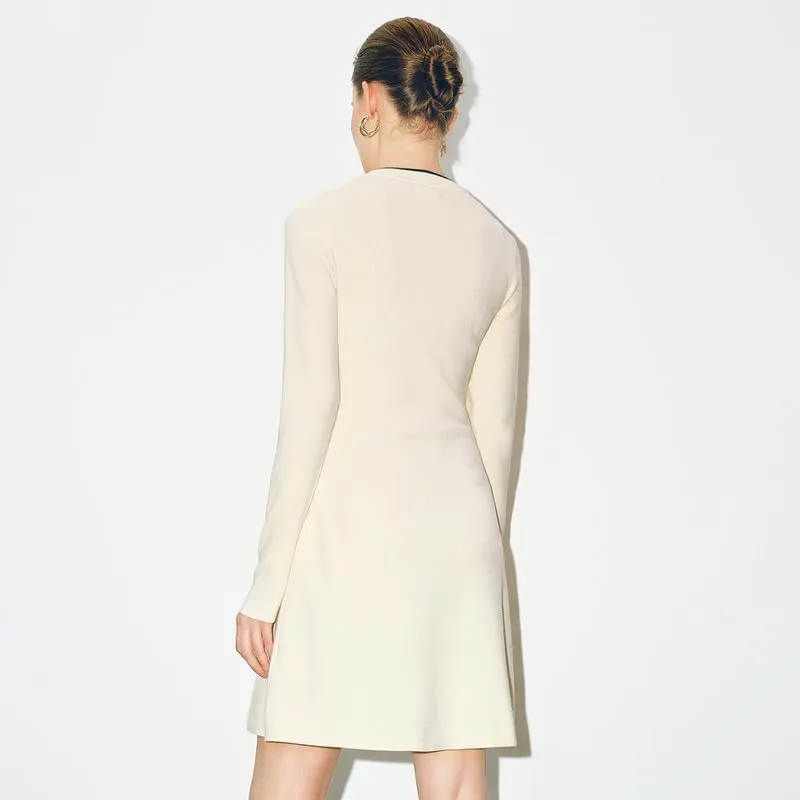 Women's Sweater Dress Long Sleeve Knit Button Down Dress Bow Tie Crew Neck Mini A-Line Dresses Fall Winter