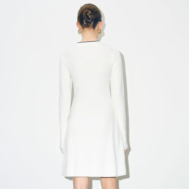 Women's Sweater Dress Long Sleeve Knit Button Down Dress Bow Tie Crew Neck Mini A-Line Dresses Fall Winter