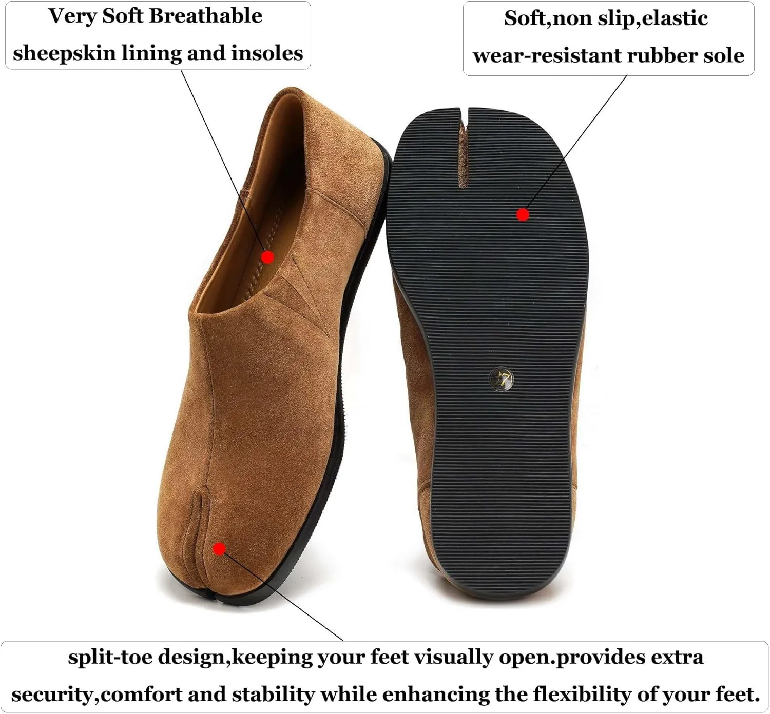 Women's Tabi Leather Loafers Shoes, Split-Toe Slip-On Casual Comfort All-Day Non-Slip Walking Moccasins