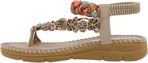 Women's Trendy Bohemian Sandals with Elastic Straps Casual Open Clip Toe Flats Strappy Sandal Comfort Style Footwear