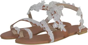 Women's Trendy Floral Lace Flat Sandals Casual Clip-Toe Sandal Boho Beach Shoes with Ankle Strap for Summer Look