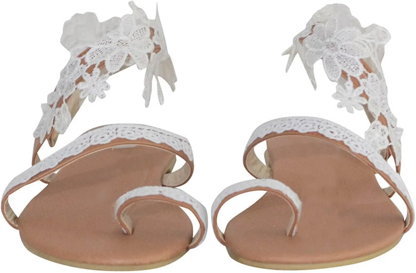 Women's Trendy Floral Lace Flat Sandals Casual Clip-Toe Sandal Boho Beach Shoes with Ankle Strap for Summer Look