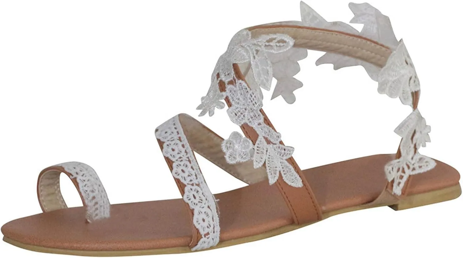 Women's Trendy Floral Lace Flat Sandals Casual Clip-Toe Sandal Boho Beach Shoes with Ankle Strap for Summer Look