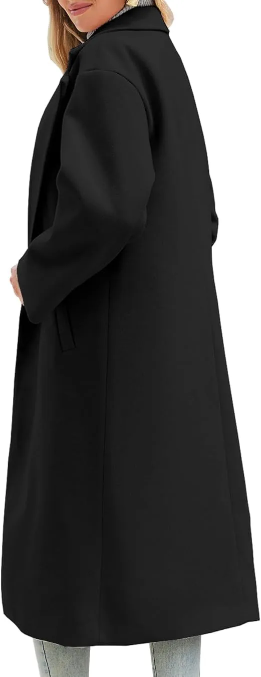 Women's Winter Pea Coat Notch Lapel Single Breasted Oversized Long Casual Wool Blend Overcoat