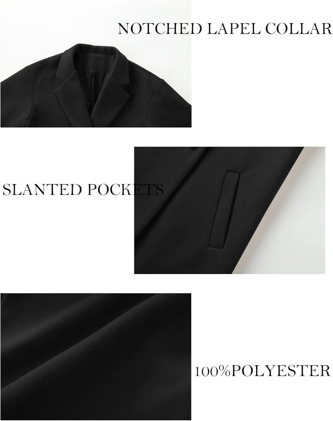 Women's Winter Pea Coat Notch Lapel Single Breasted Oversized Long Casual Wool Blend Overcoat