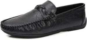 WOUND Men's Loafers Shoes Round Toe Vegan Leather Driving Loafers Comfortable Anti-Slip Flexible Casual Outdoor Slip On (Color : Black, Size : 8.5)