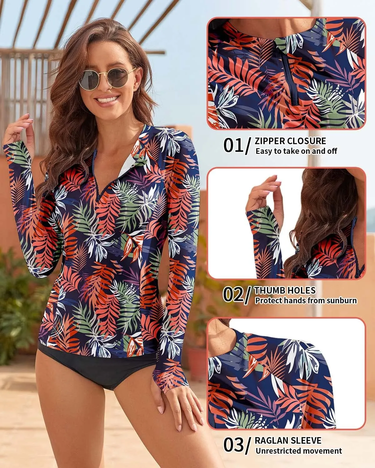 WOWENY Women Rash Guard Long Sleeve Swim Shirts UPF 50 Sun Protection Swimsuit Top Bathing Suit No Bottom