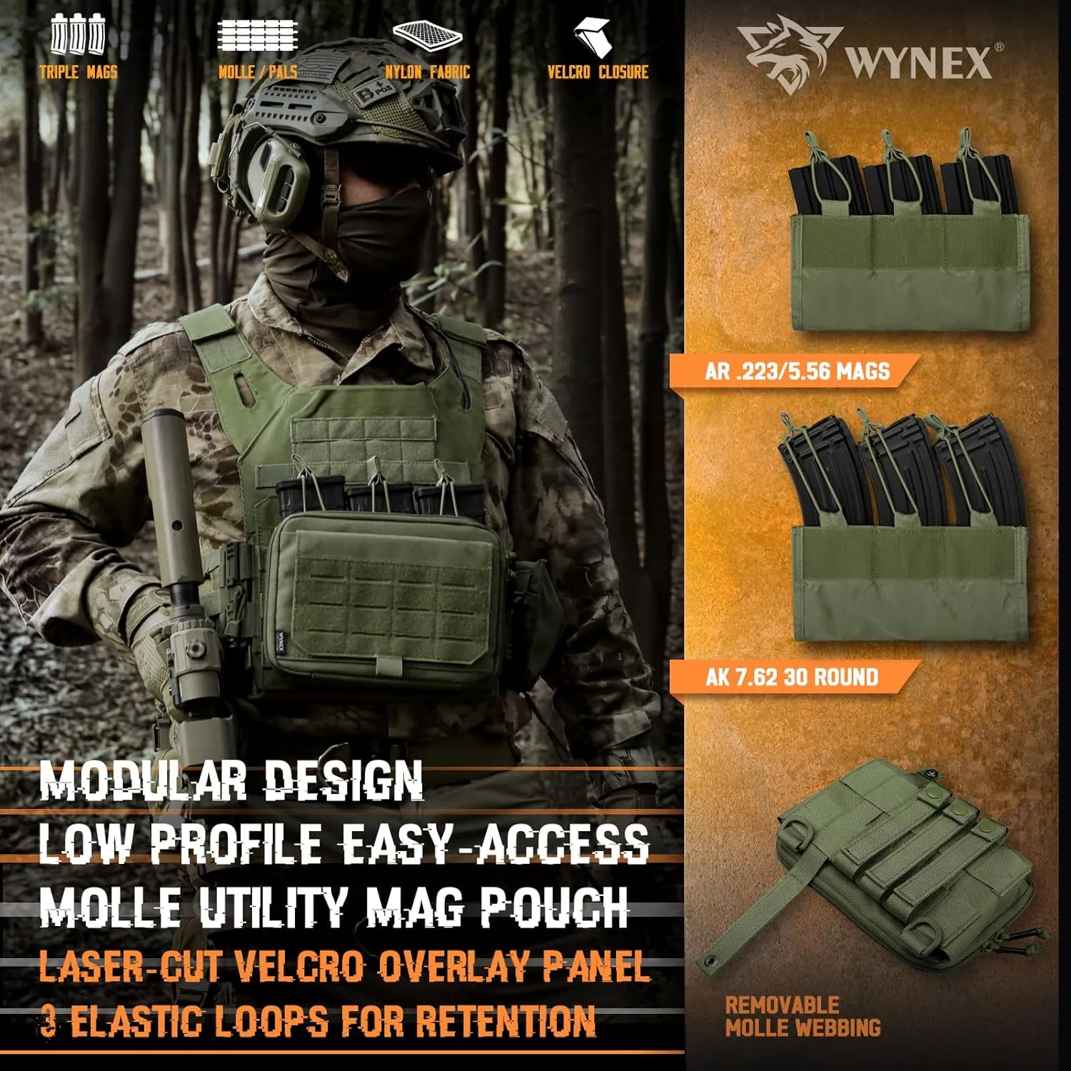 WYNEX Molle Admin Pouch of Kangaroo Style, Tactical Utility Tool Pouch with Mag/Zipper Strip Insert Modular EDC Medical Bag Organizer Attachment Patch Included