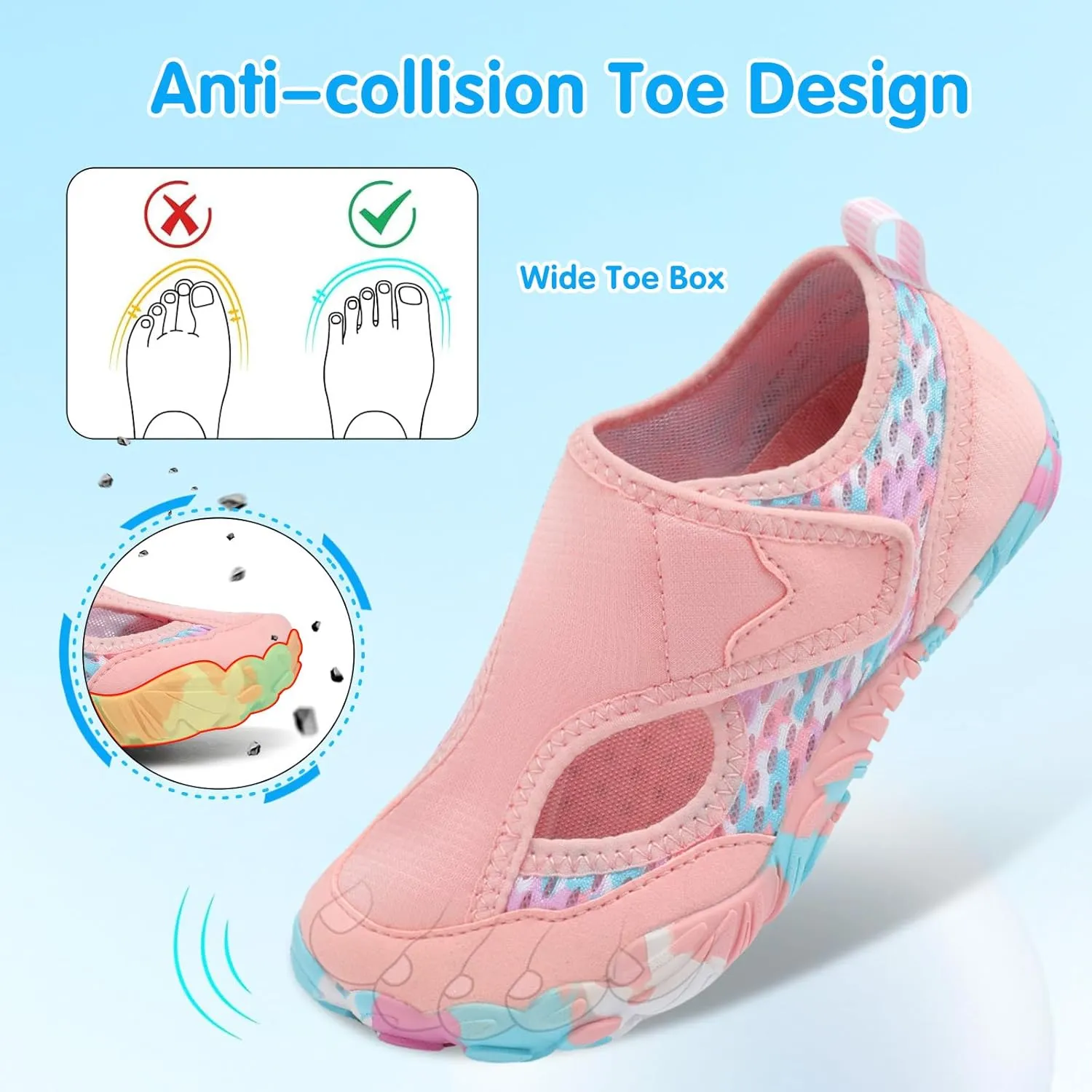 XIHALOOK Water Shoes for Kids Boys Girls Wide Toe Barefoot Quick Dry for Beach Swim Pool Surf Aqua Sports