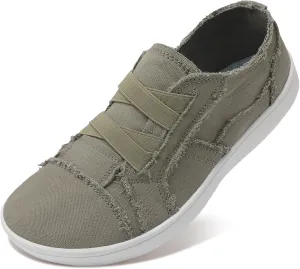 XIHALOOK Women's Canvas Slip-on Shoes Casual Walking Sneakers Wide Toe Barefoot Zero Drop Minimalist Loafer