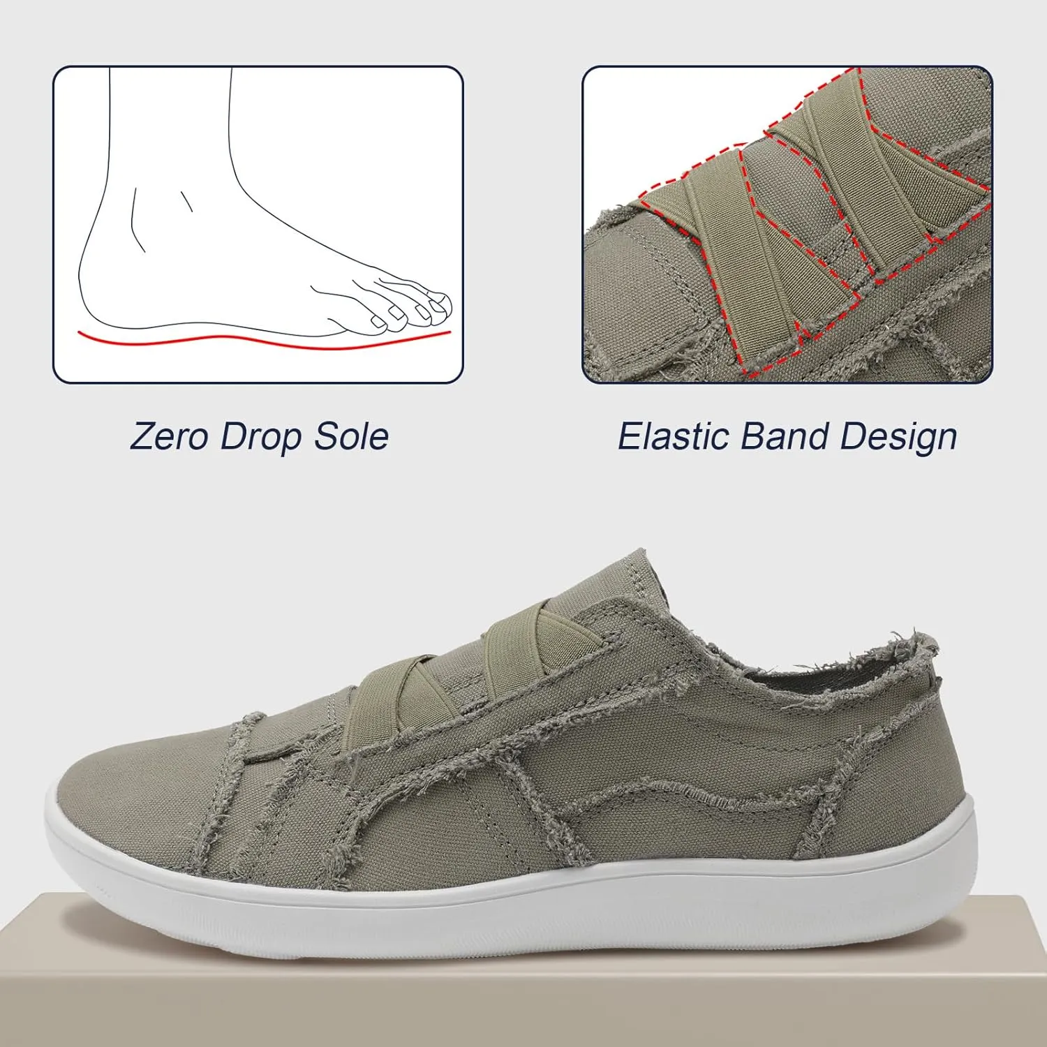 XIHALOOK Women's Canvas Slip-on Shoes Casual Walking Sneakers Wide Toe Barefoot Zero Drop Minimalist Loafer
