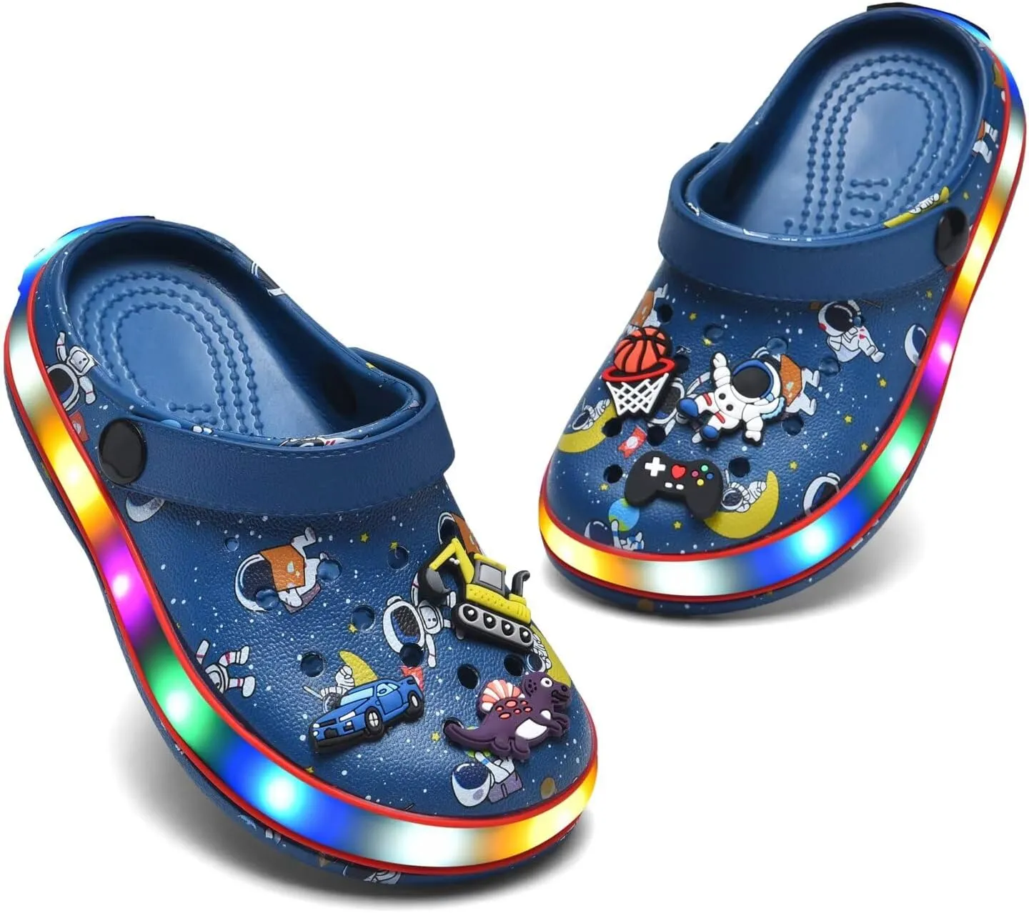 XPKWS Toddler Kids Clogs Boys Girls LED Garden Shoes Light up Sandals Slip on Quick Dry Beach Slippers