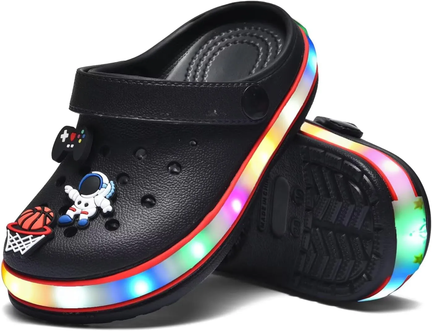 XPKWS Toddler Kids Clogs Boys Girls LED Garden Shoes Light up Sandals Slip on Quick Dry Beach Slippers