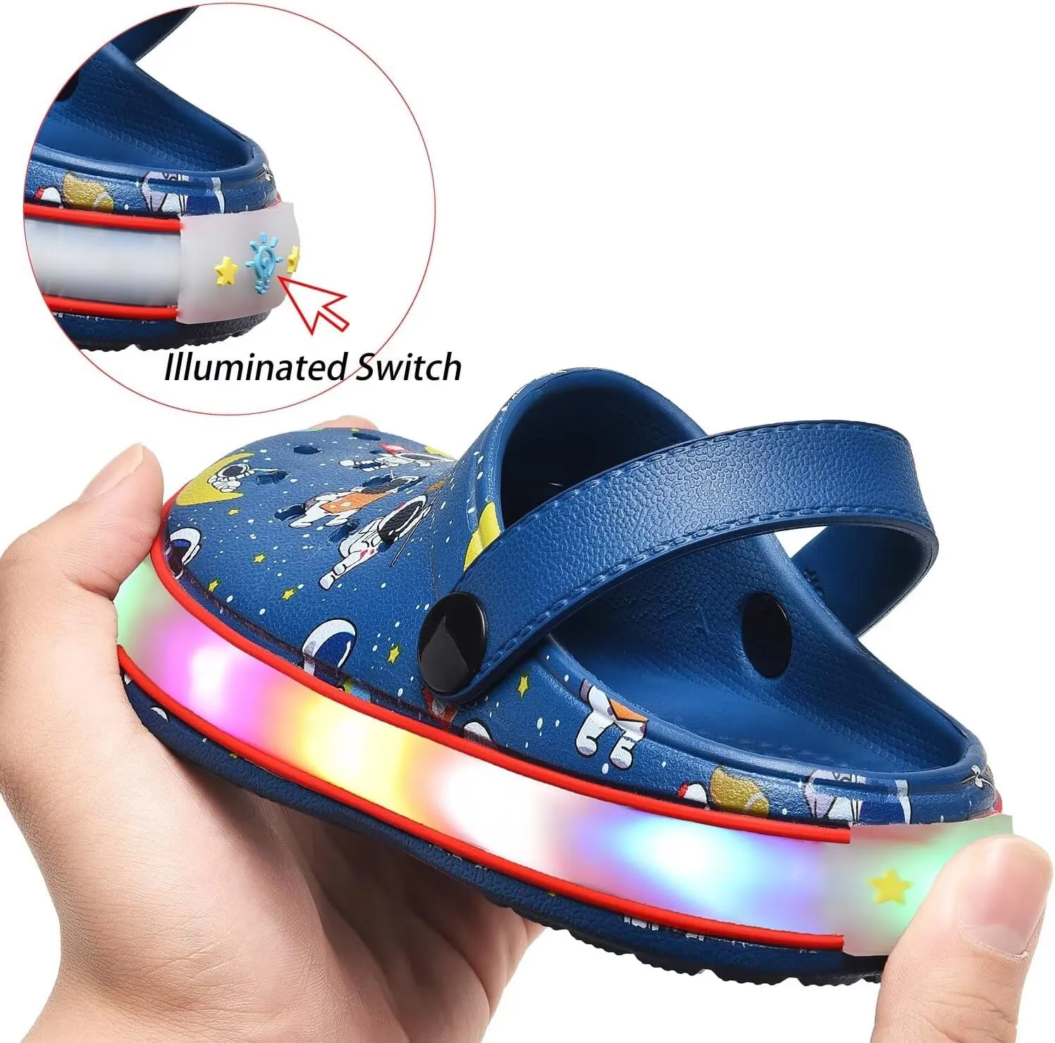 XPKWS Toddler Kids Clogs Boys Girls LED Garden Shoes Light up Sandals Slip on Quick Dry Beach Slippers