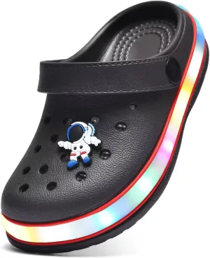 XPKWS Toddler Kids Clogs Boys Girls LED Garden Shoes Light up Sandals Slip on Quick Dry Beach Slippers