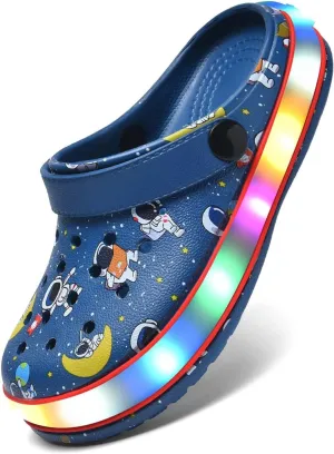 XPKWS Toddler Kids Clogs Boys Girls LED Garden Shoes Light up Sandals Slip on Quick Dry Beach Slippers