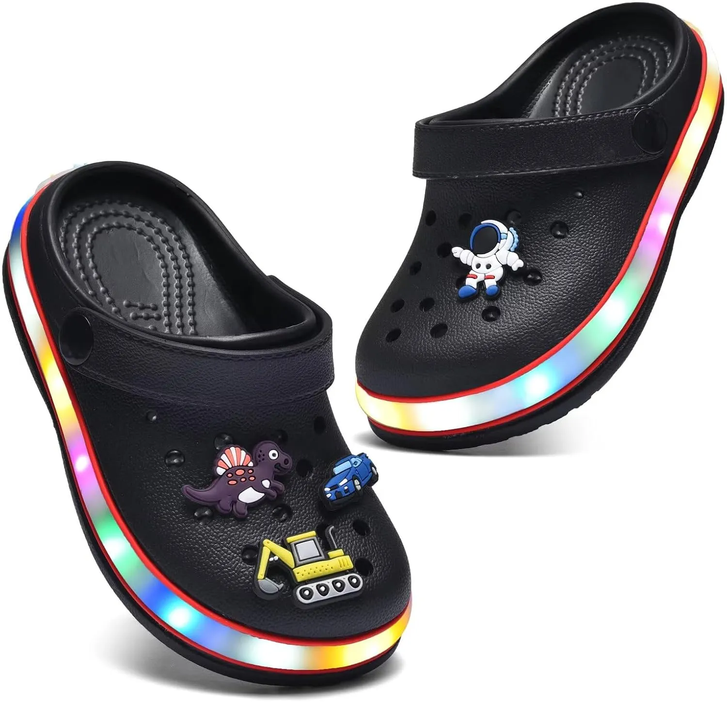 XPKWS Toddler Kids Clogs Boys Girls LED Garden Shoes Light up Sandals Slip on Quick Dry Beach Slippers