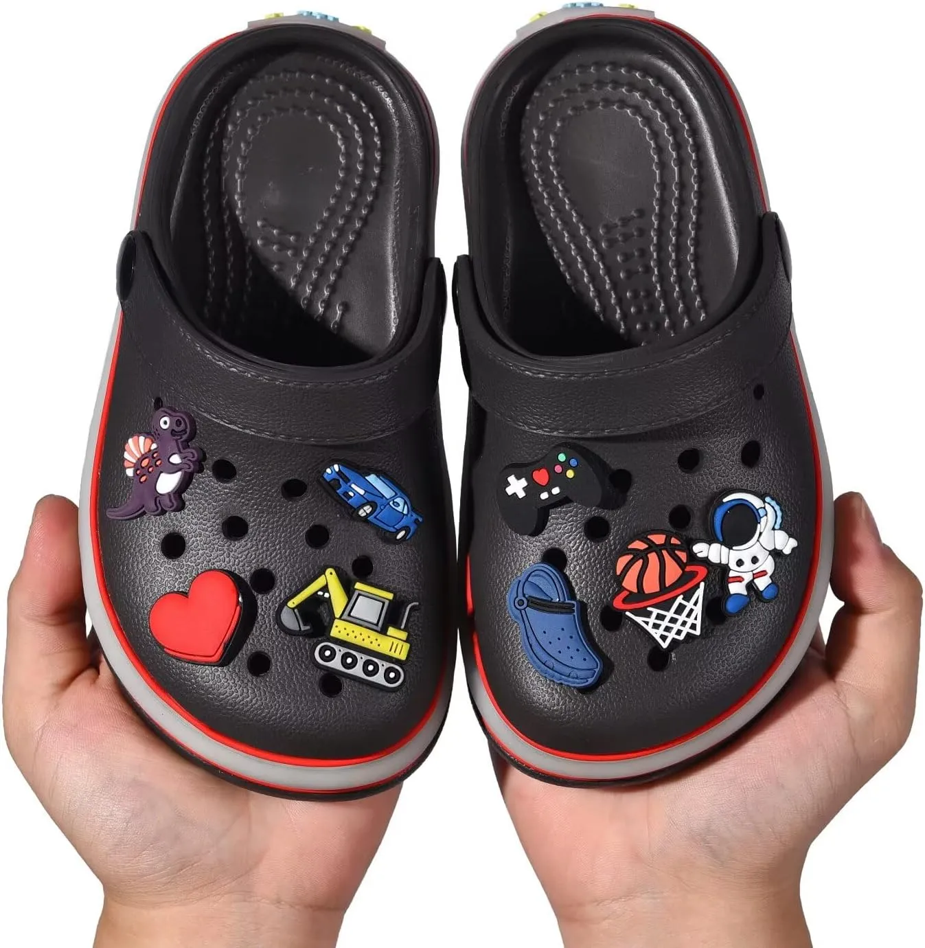 XPKWS Toddler Kids Clogs Boys Girls LED Garden Shoes Light up Sandals Slip on Quick Dry Beach Slippers