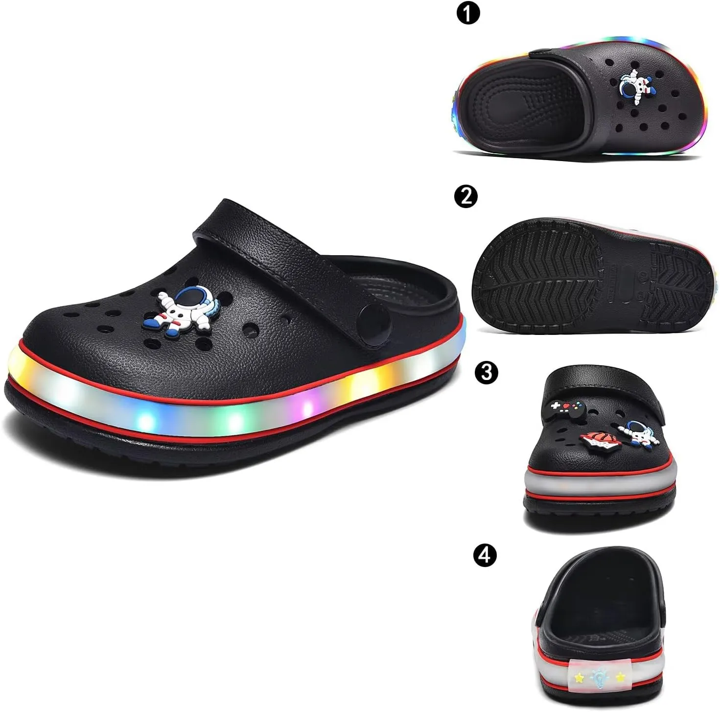 XPKWS Toddler Kids Clogs Boys Girls LED Garden Shoes Light up Sandals Slip on Quick Dry Beach Slippers