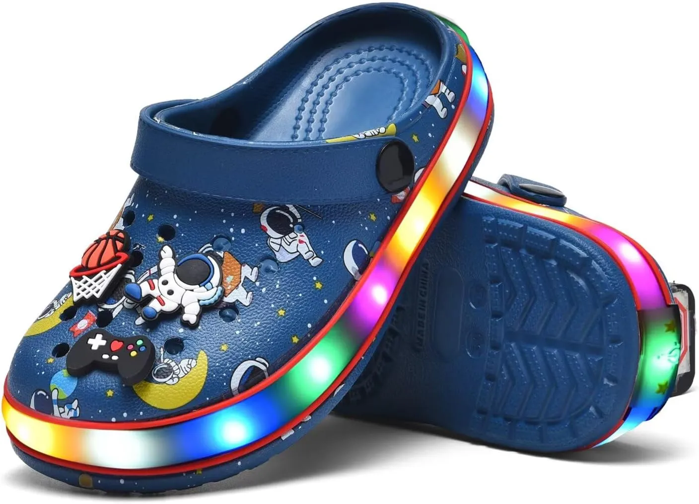 XPKWS Toddler Kids Clogs Boys Girls LED Garden Shoes Light up Sandals Slip on Quick Dry Beach Slippers