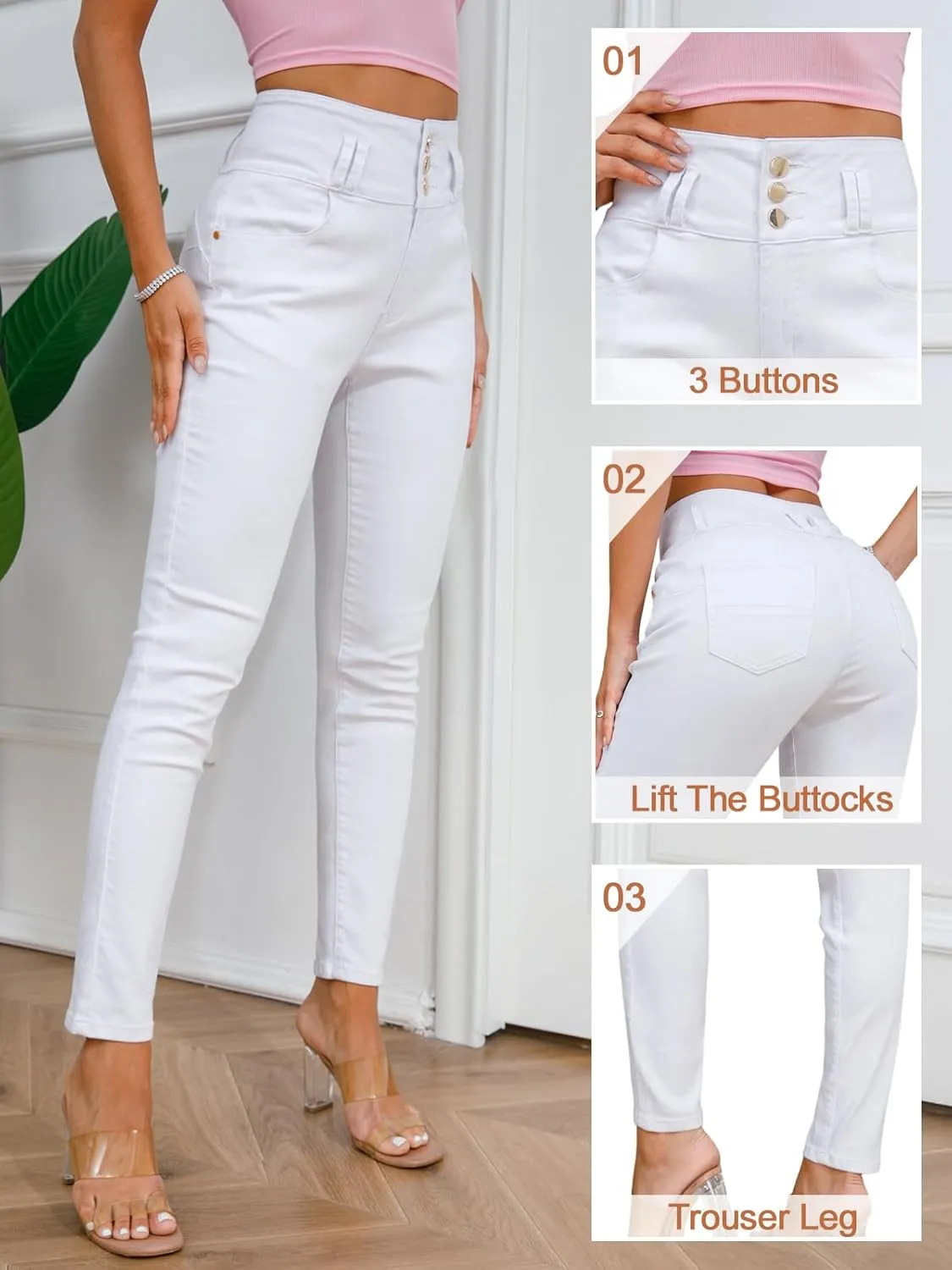YUZIBAO Women's High Waist Skinny Stretch Jeans Shaping Butt Lifting Denim Pants
