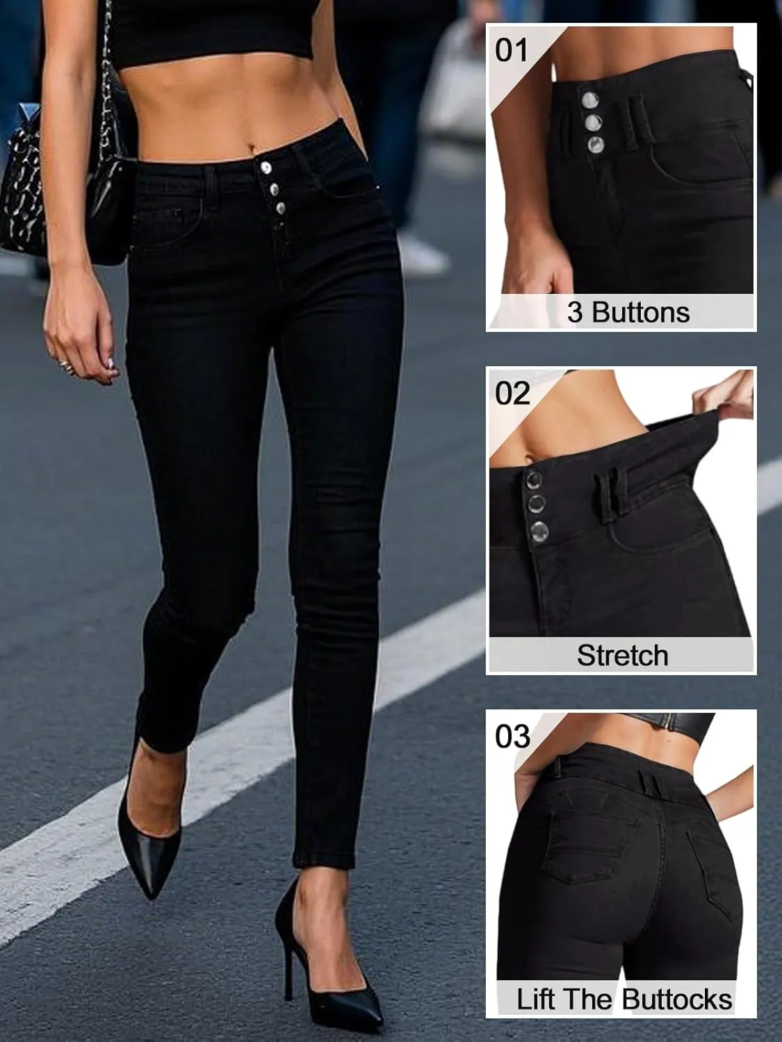 YUZIBAO Women's High Waist Skinny Stretch Jeans Shaping Butt Lifting Denim Pants