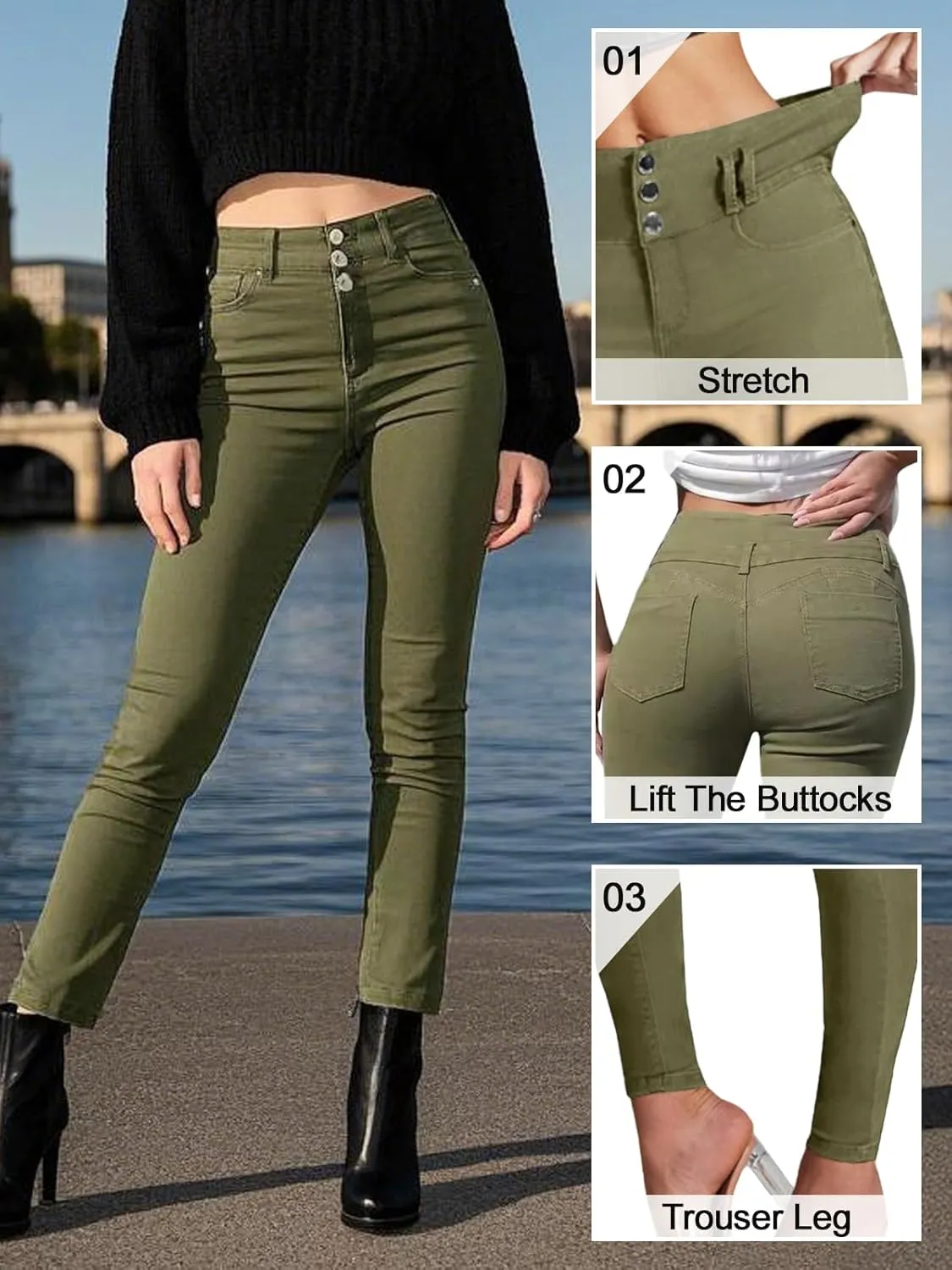 YUZIBAO Women's High Waist Skinny Stretch Jeans Shaping Butt Lifting Denim Pants